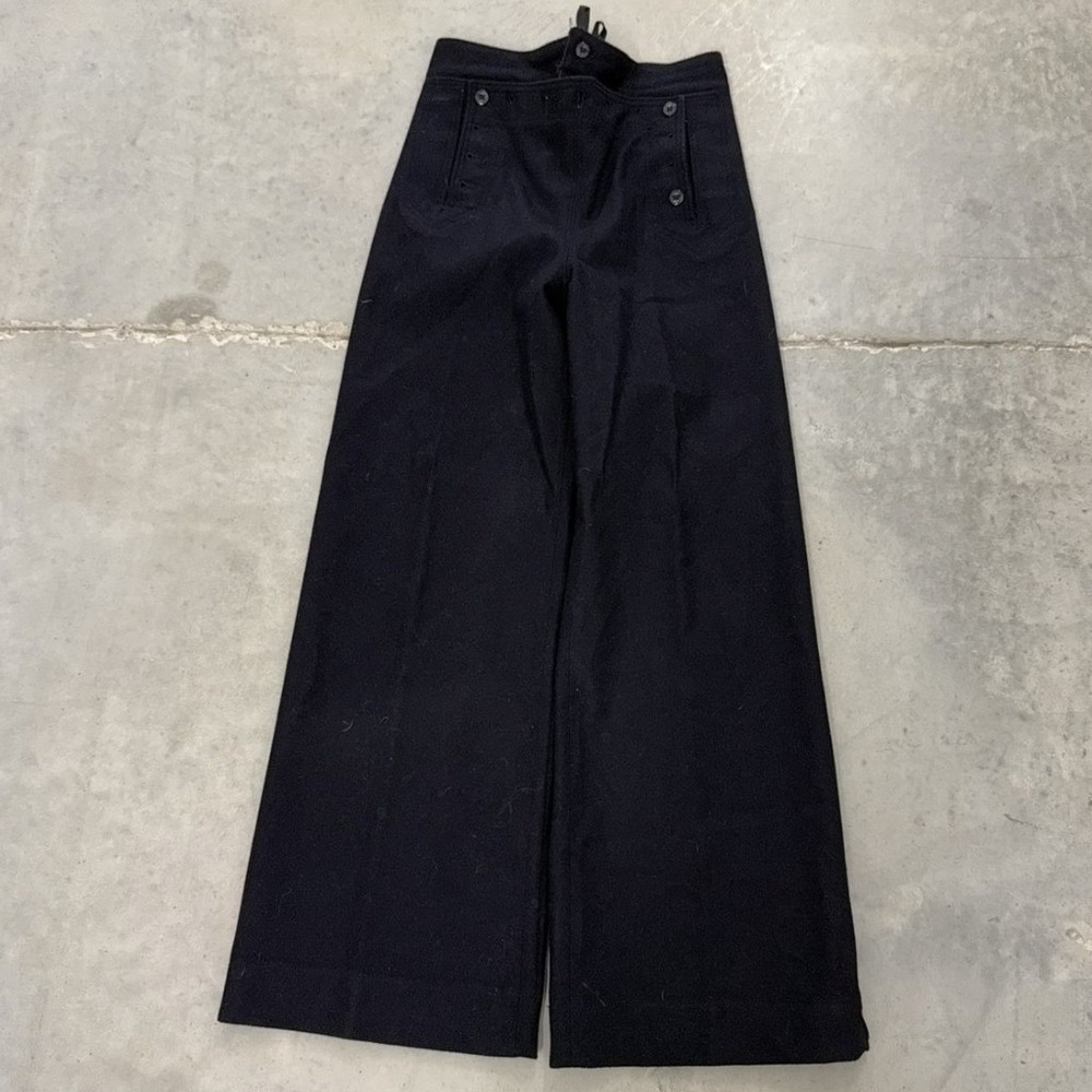 Vintage us navy wool Wide Leg pants button fly Trousers High Waisted Flare - Picture 4 of 7